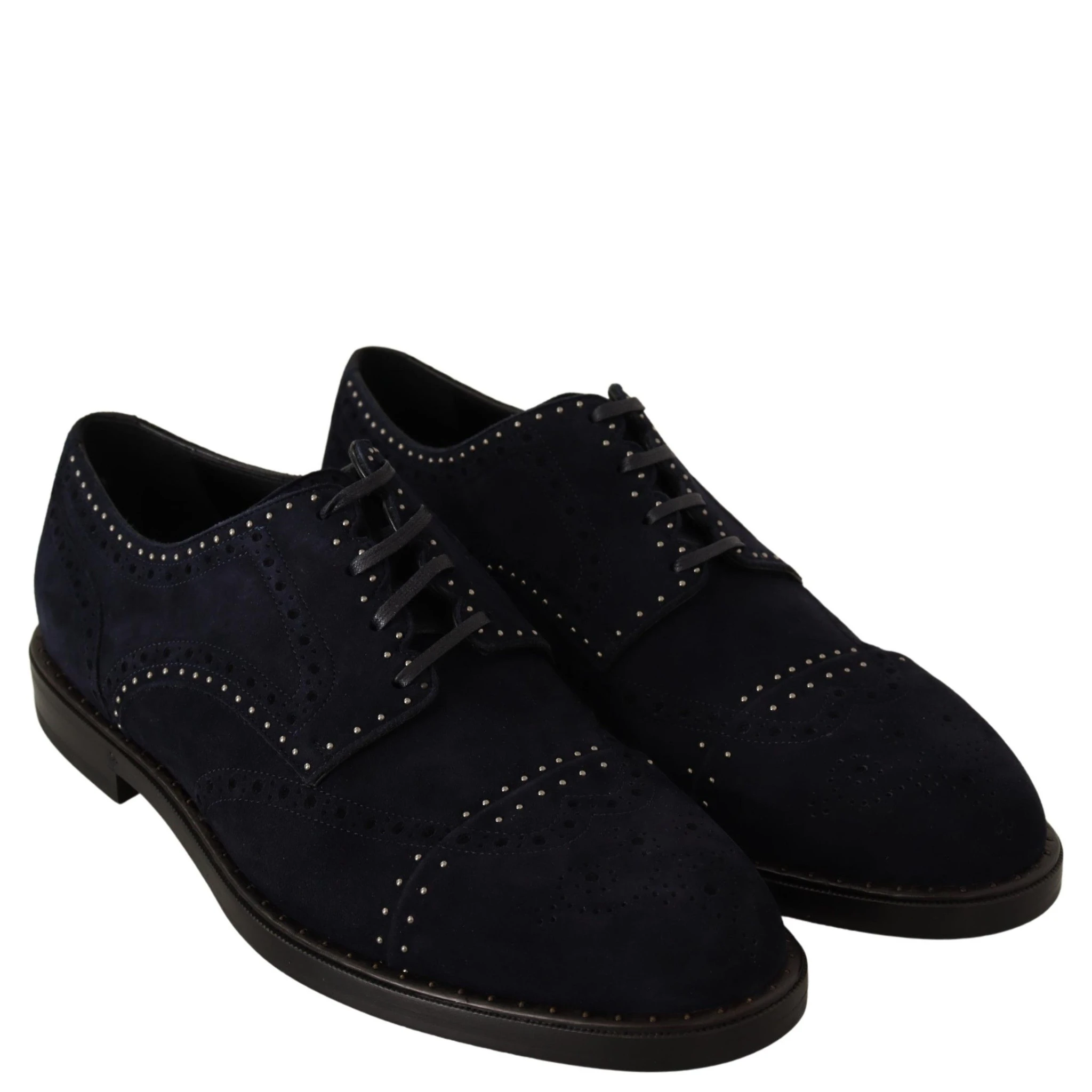 Blue Suede Leather Derby Studded Shoes
