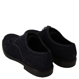 Blue Suede Leather Derby Studded Shoes