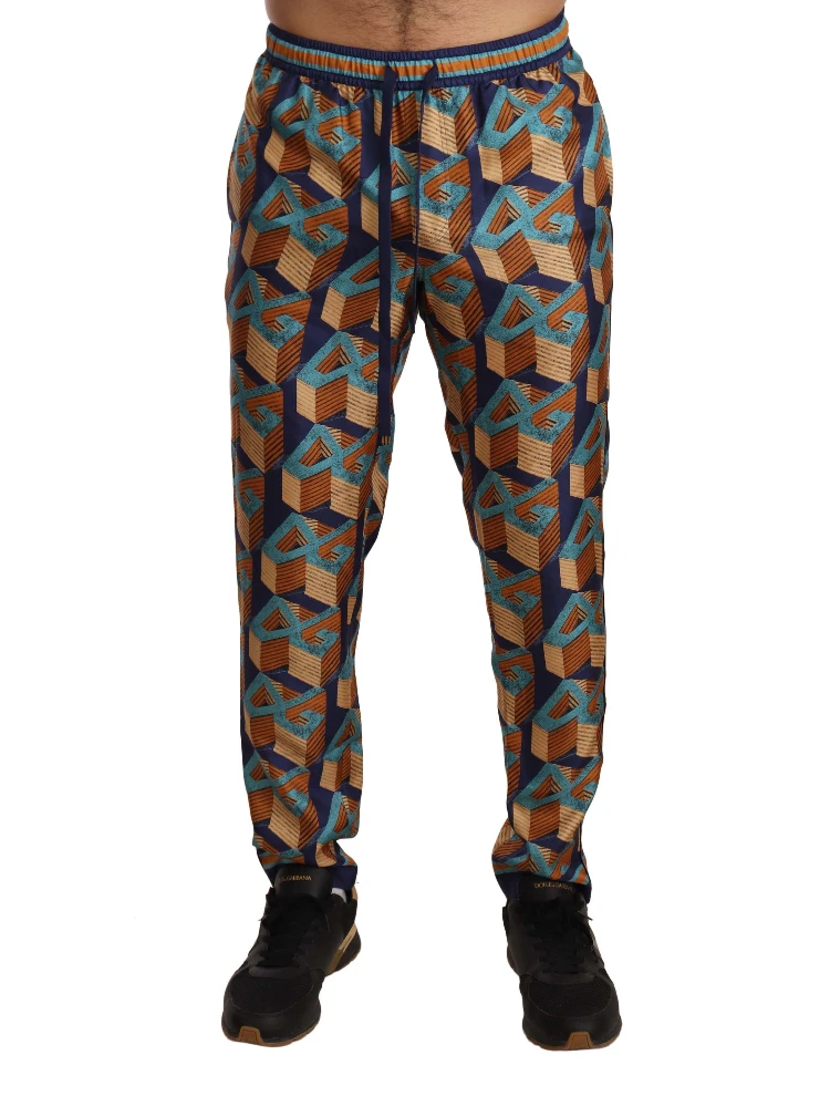 Multicolor Patterned Joggers Silk Pants