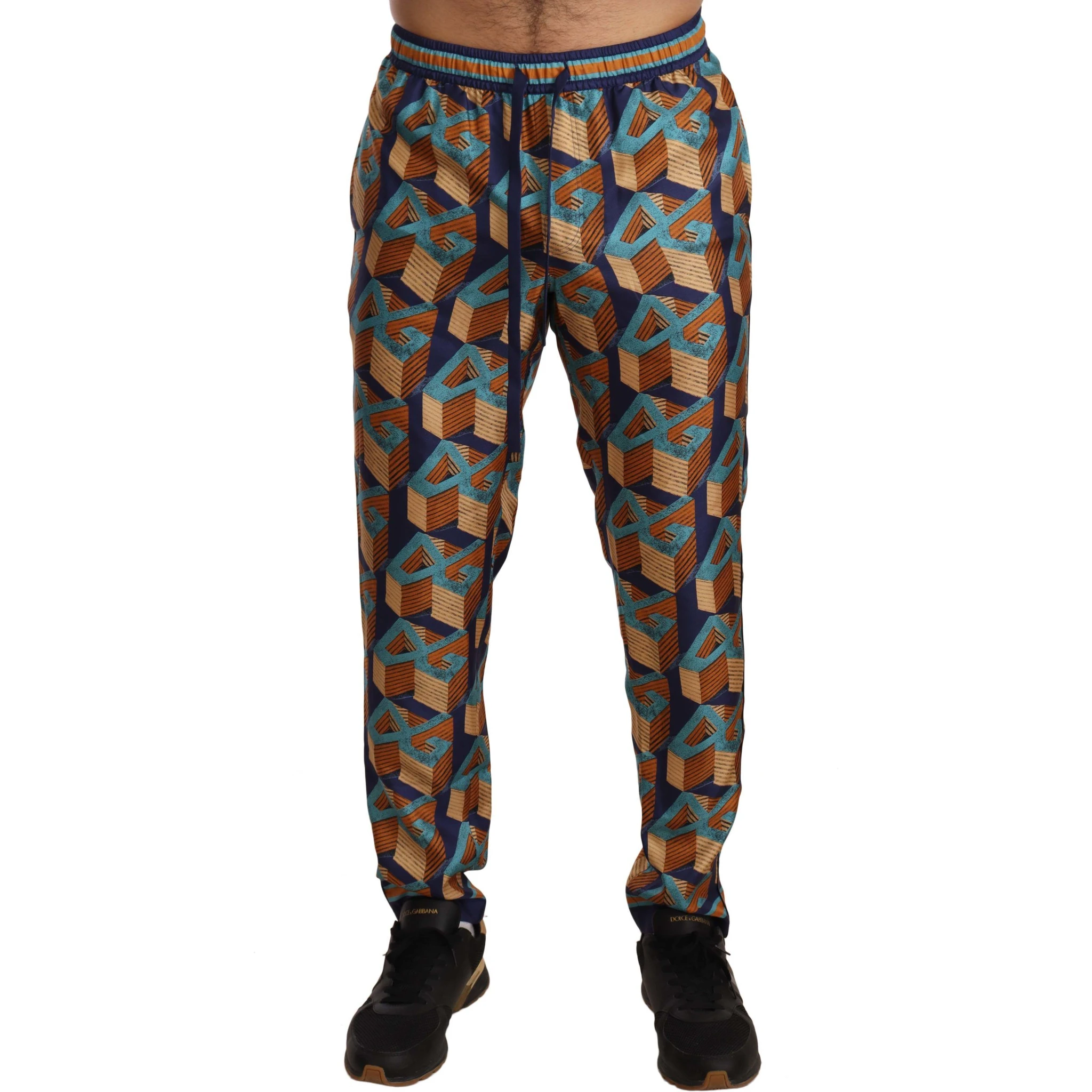 Multicolor Patterned Joggers Silk Pants