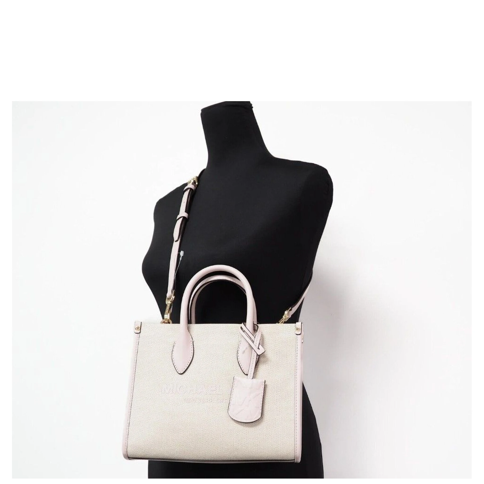 Mirella Small Powder Blush Canvas Shopper Crossbody Handbag Purse