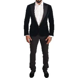 Blue Velvet Cotton Slim Fit Smoking Suit