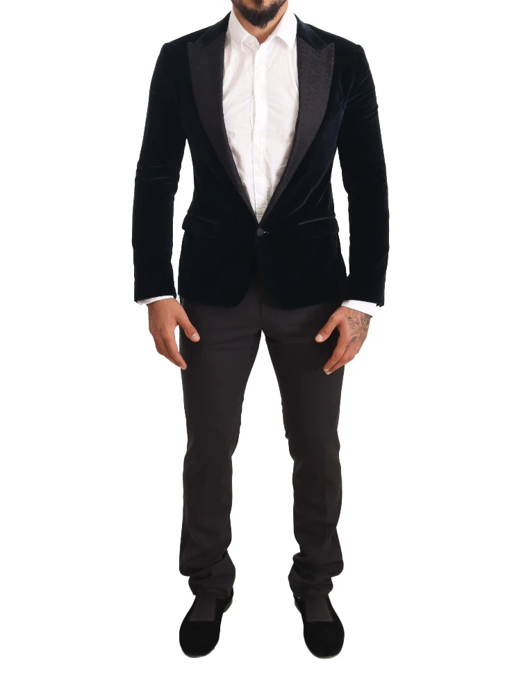 Blue Velvet Cotton Slim Fit Smoking Suit