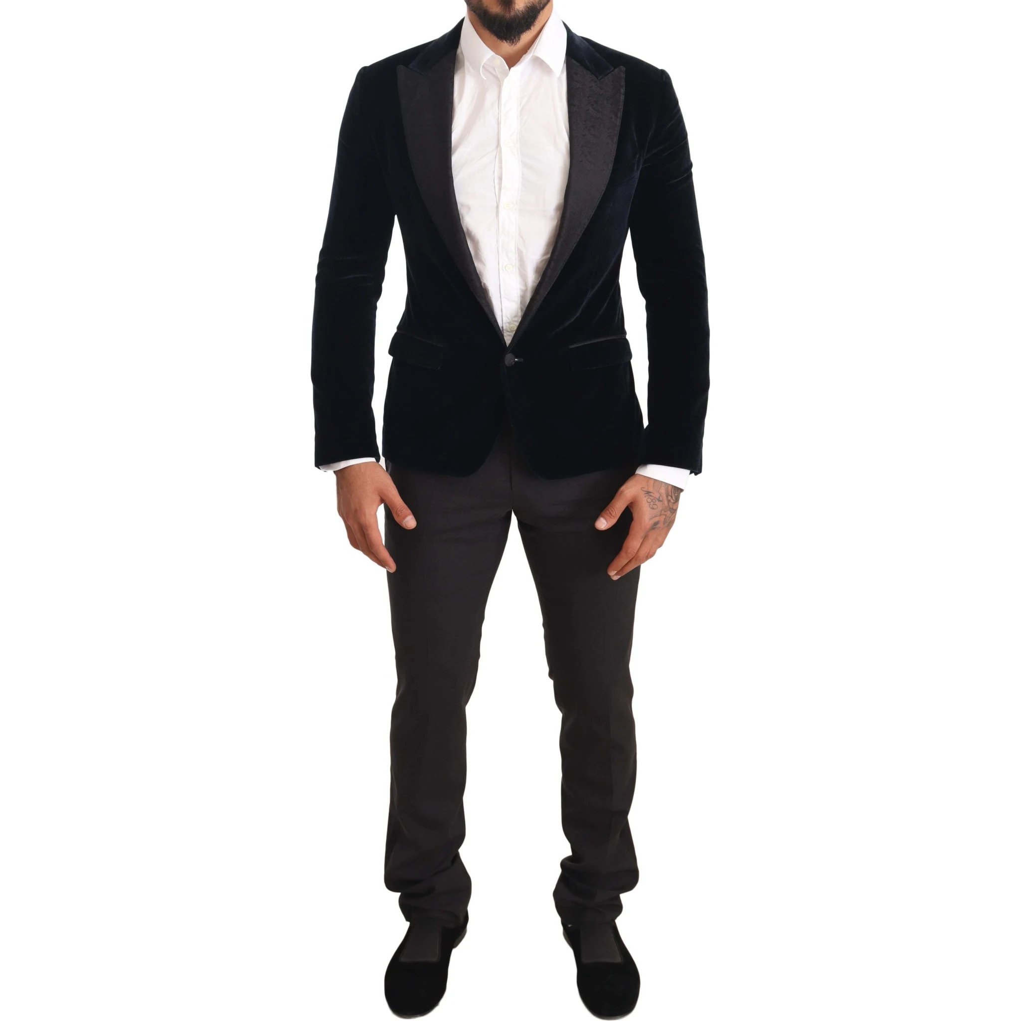 Blue Velvet Cotton Slim Fit Smoking Suit