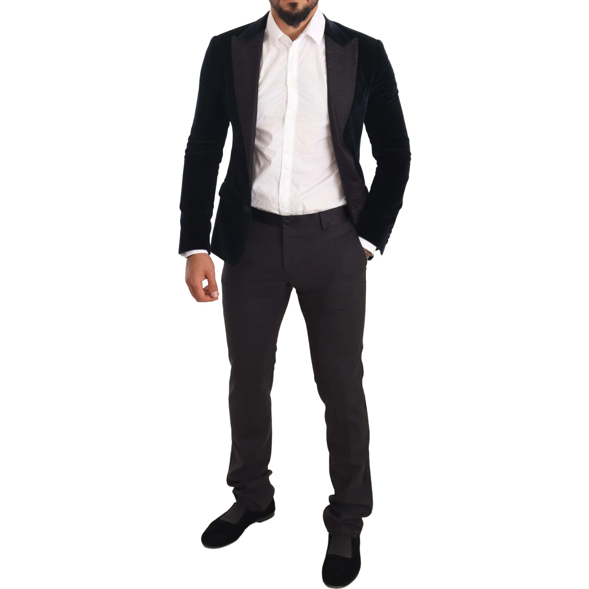 Blue Velvet Cotton Slim Fit Smoking Suit
