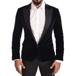 Blue Velvet Cotton Slim Fit Smoking Suit