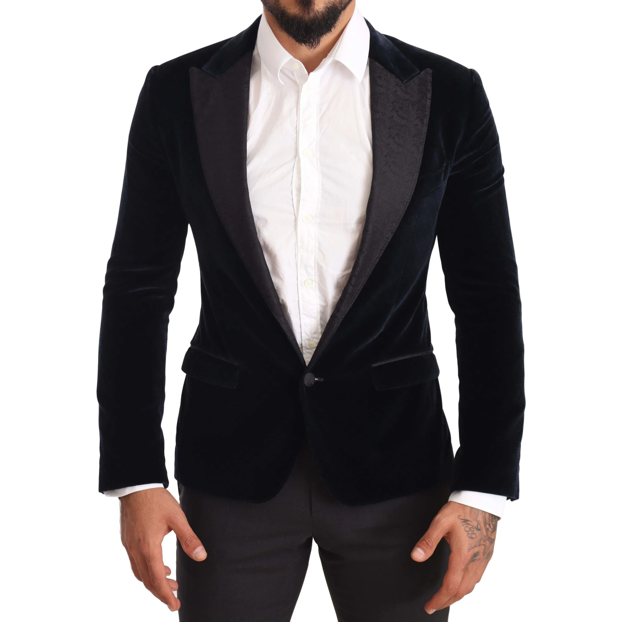 Blue Velvet Cotton Slim Fit Smoking Suit