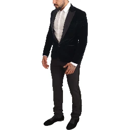 Blue Velvet Cotton Slim Fit Smoking Suit