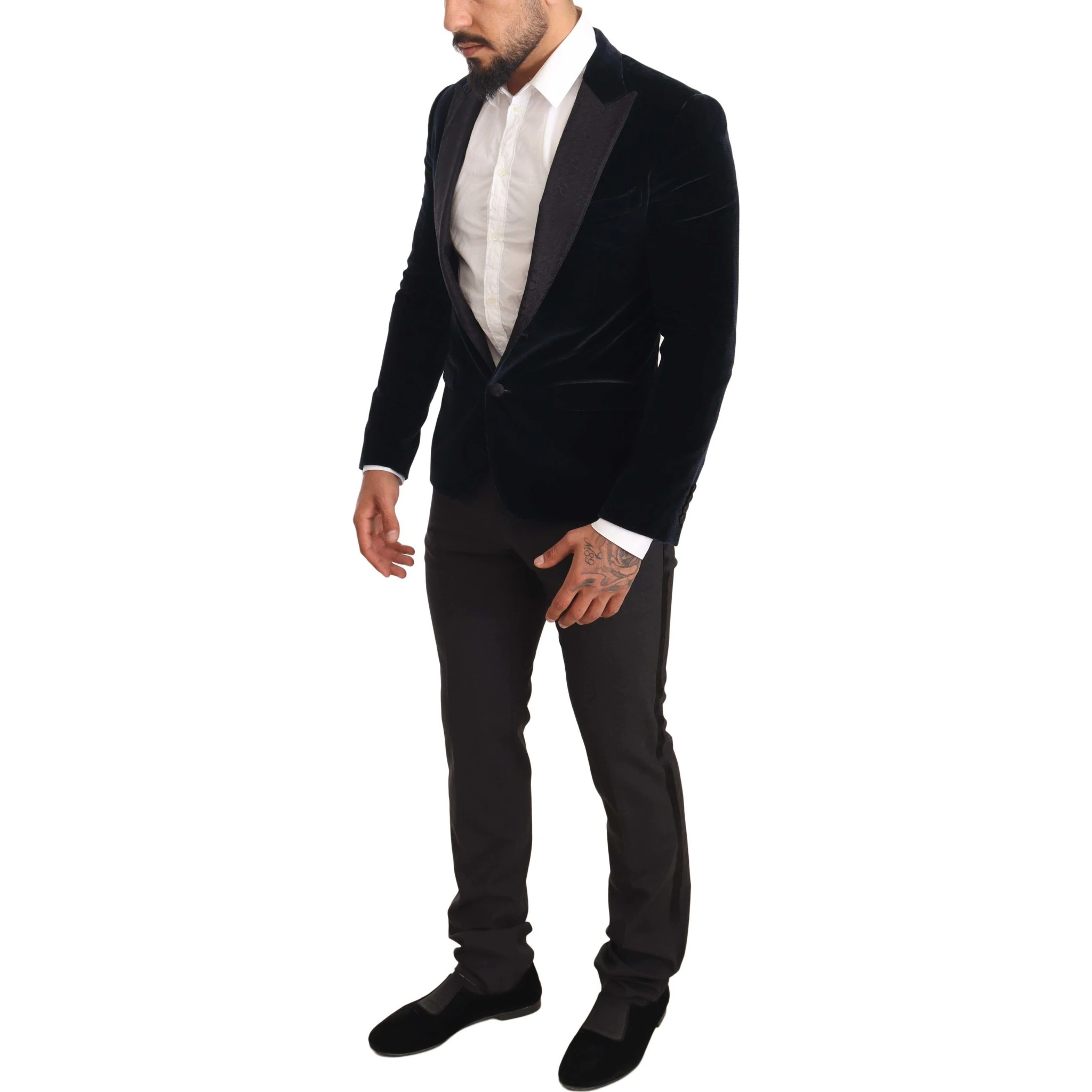 Blue Velvet Cotton Slim Fit Smoking Suit