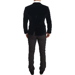 Blue Velvet Cotton Slim Fit Smoking Suit