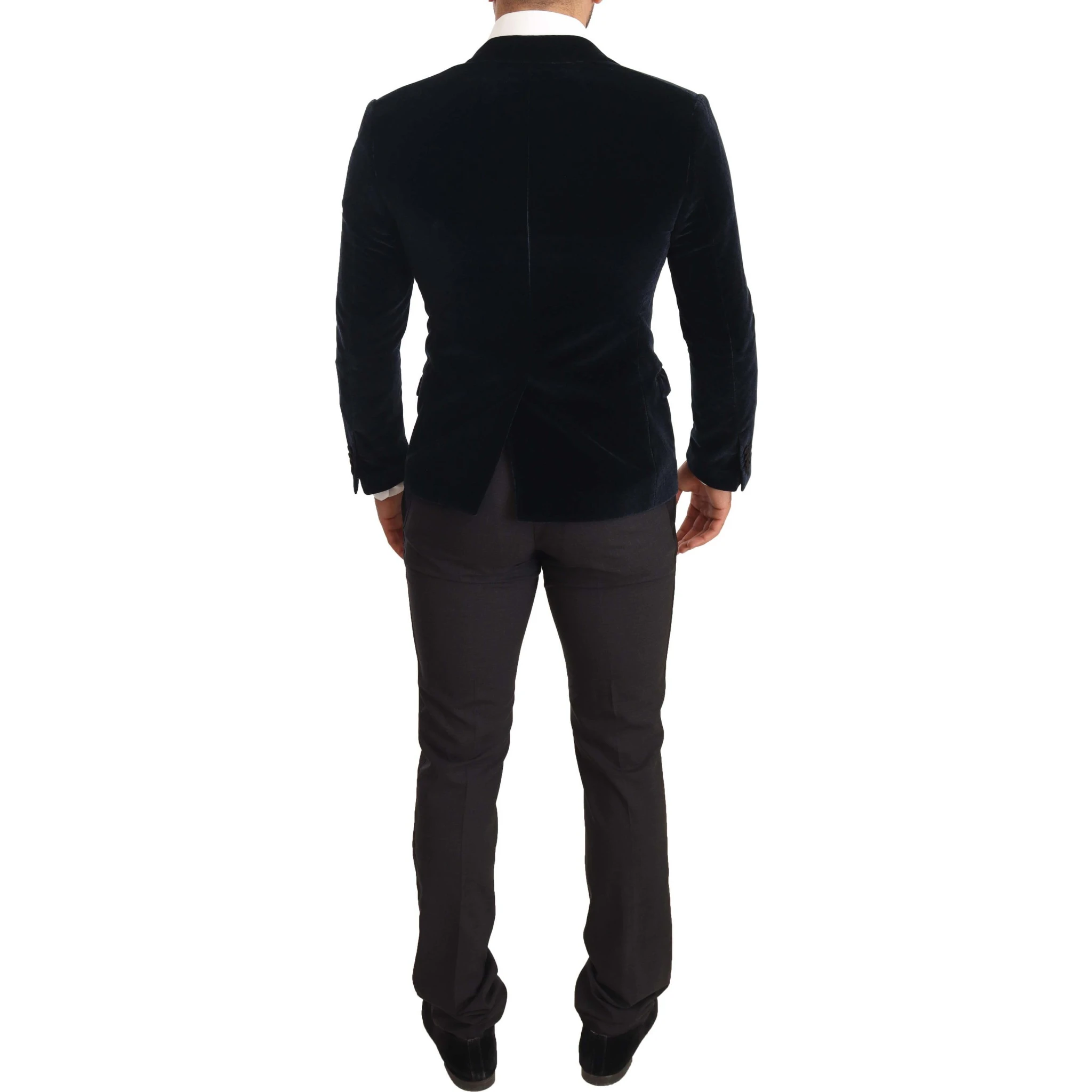 Blue Velvet Cotton Slim Fit Smoking Suit