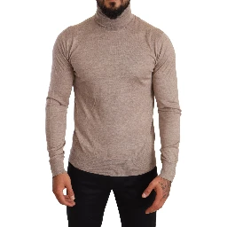 Beige Cashmere Turtleneck Pullover Sweater