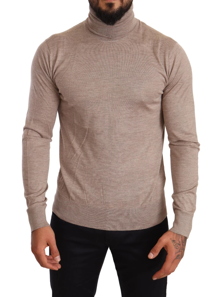 Beige Cashmere Turtleneck Pullover Sweater