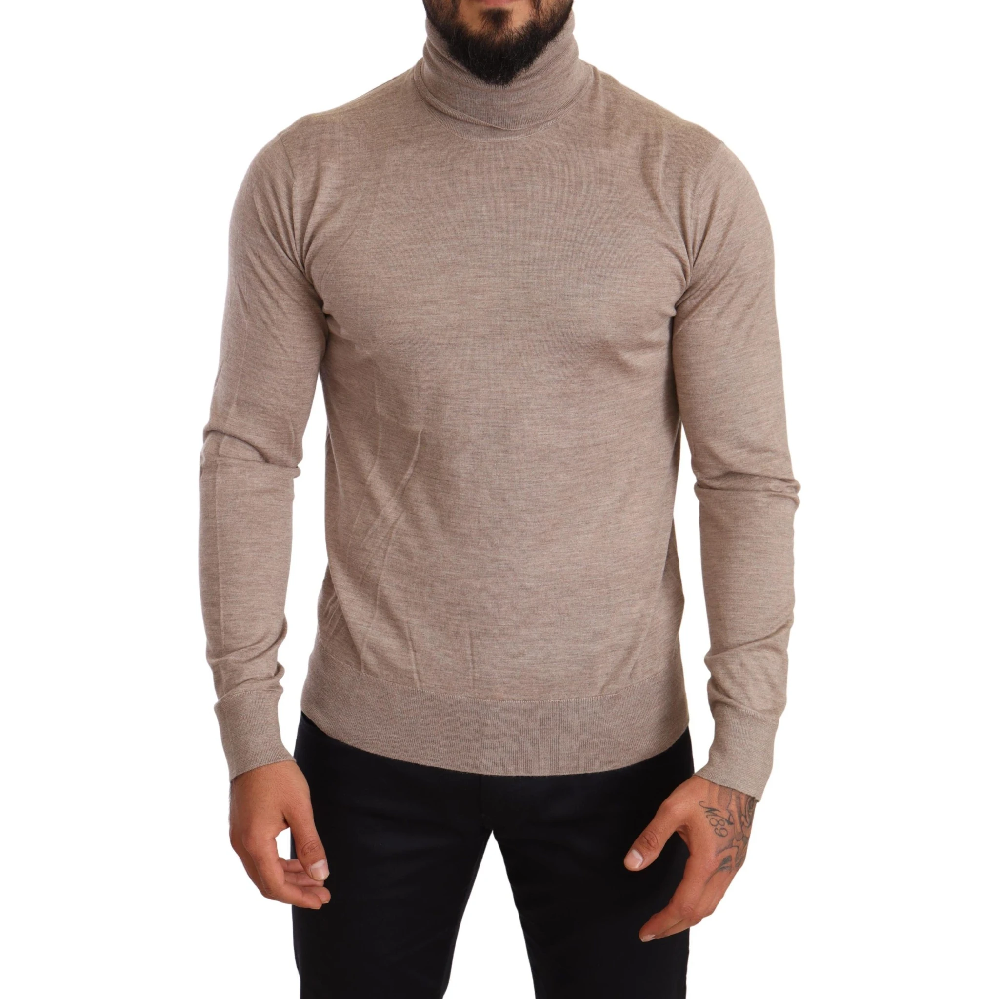 Beige Cashmere Turtleneck Pullover Sweater