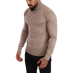 Beige Cashmere Turtleneck Pullover Sweater