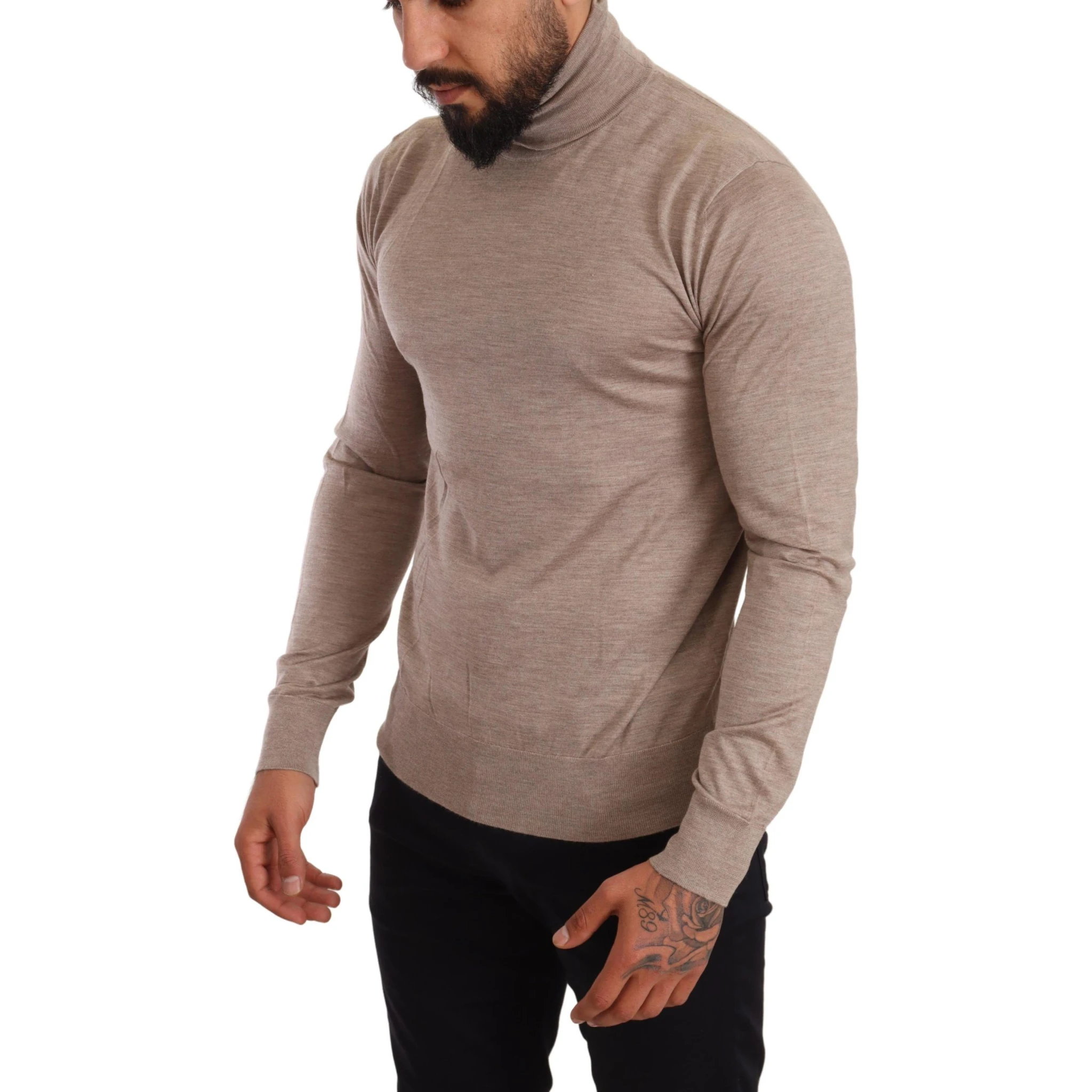 Beige Cashmere Turtleneck Pullover Sweater