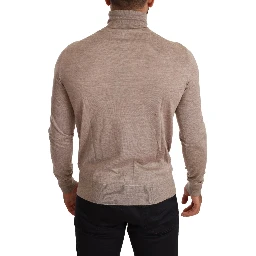 Beige Cashmere Turtleneck Pullover Sweater