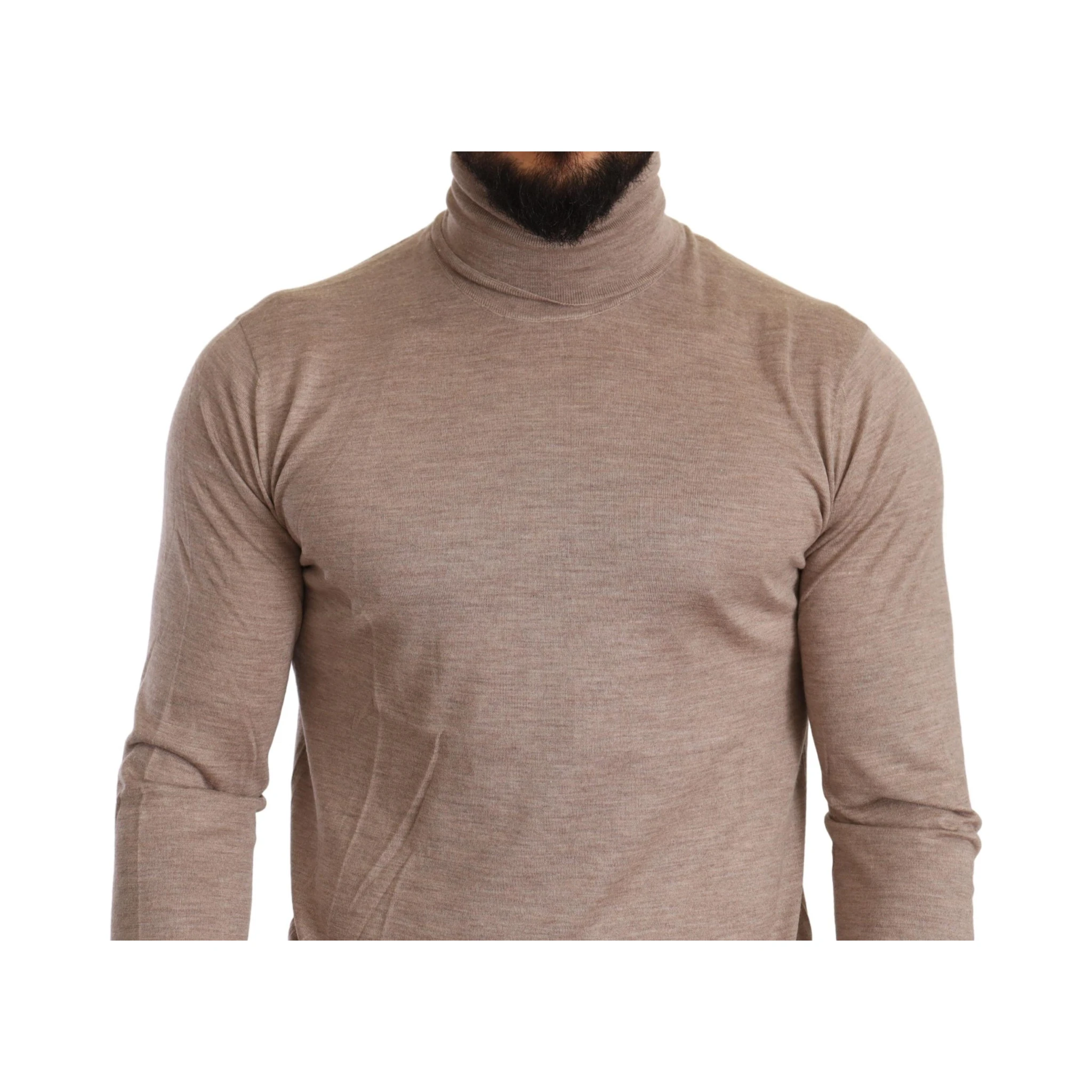 Beige Cashmere Turtleneck Pullover Sweater