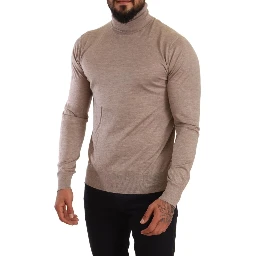 Beige Cashmere Turtleneck Pullover Sweater
