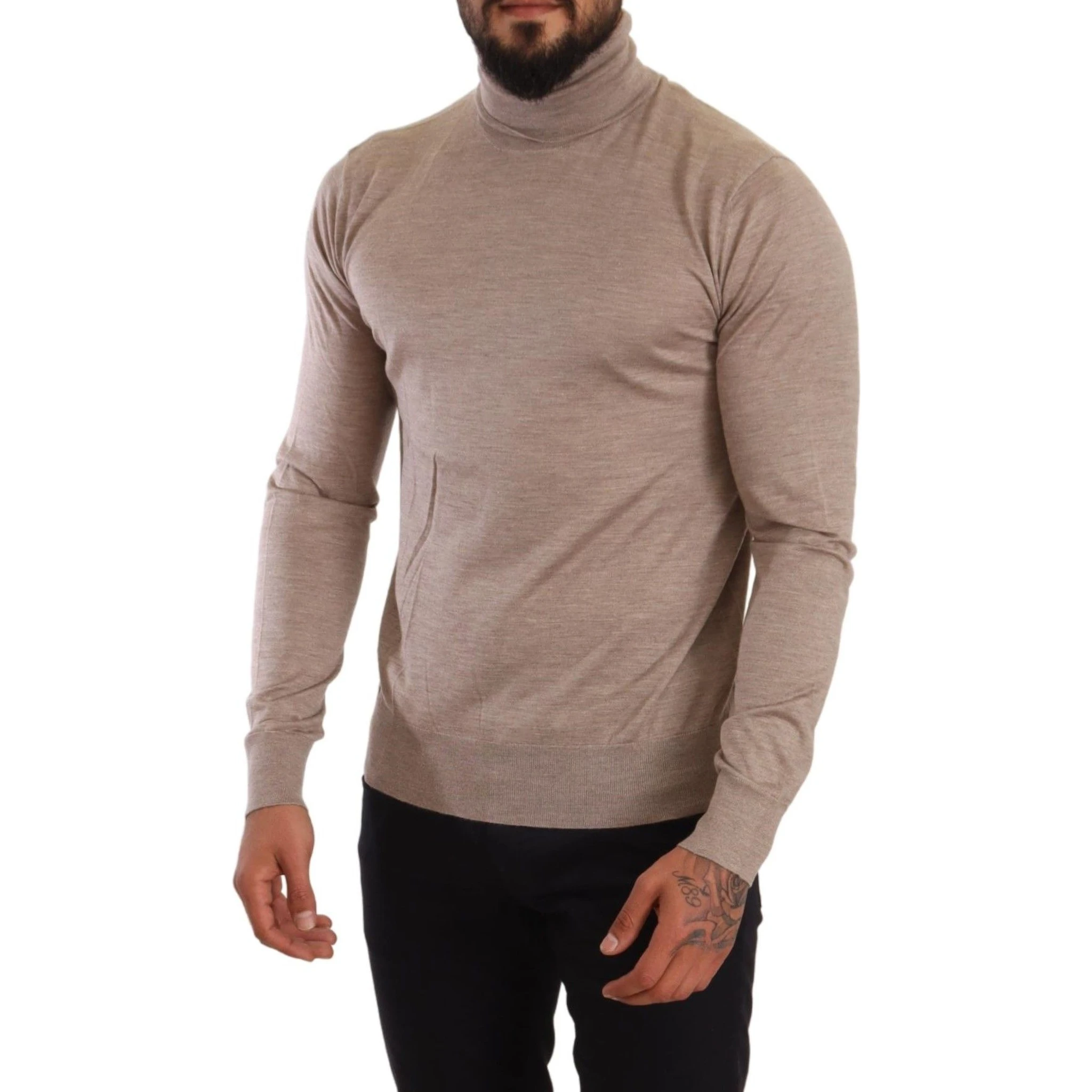 Beige Cashmere Turtleneck Pullover Sweater