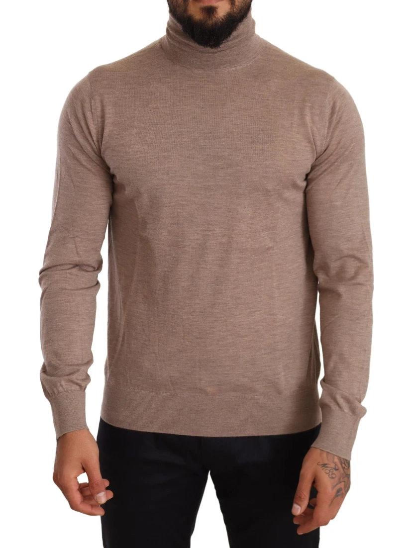 Brown Cashmere Turtleneck Pullover Sweater