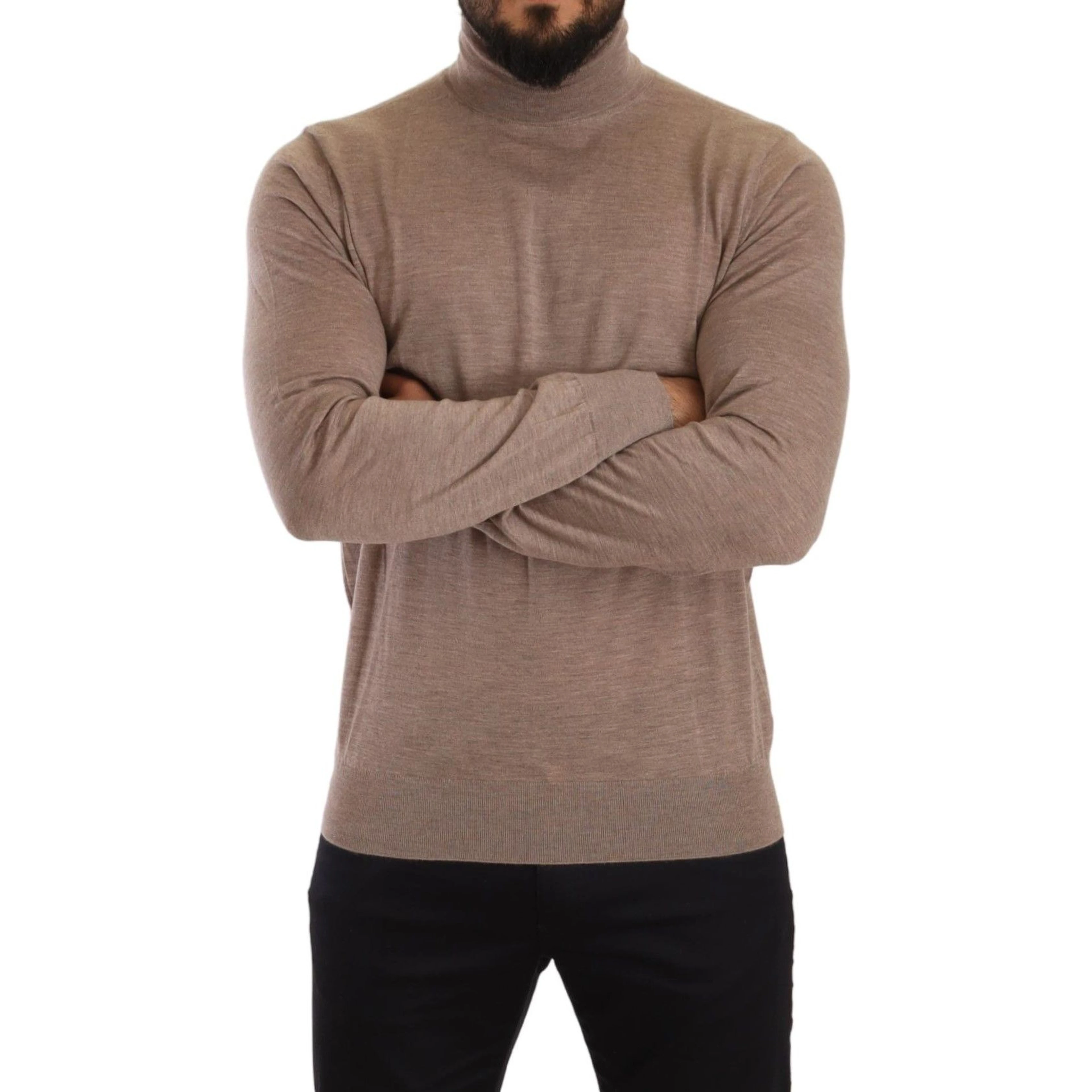 Brown Cashmere Turtleneck Pullover Sweater