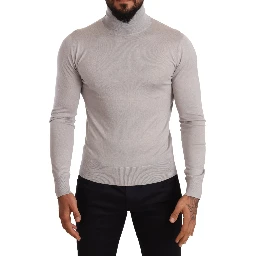 Gray Cashmere Turtleneck Pullover Sweater