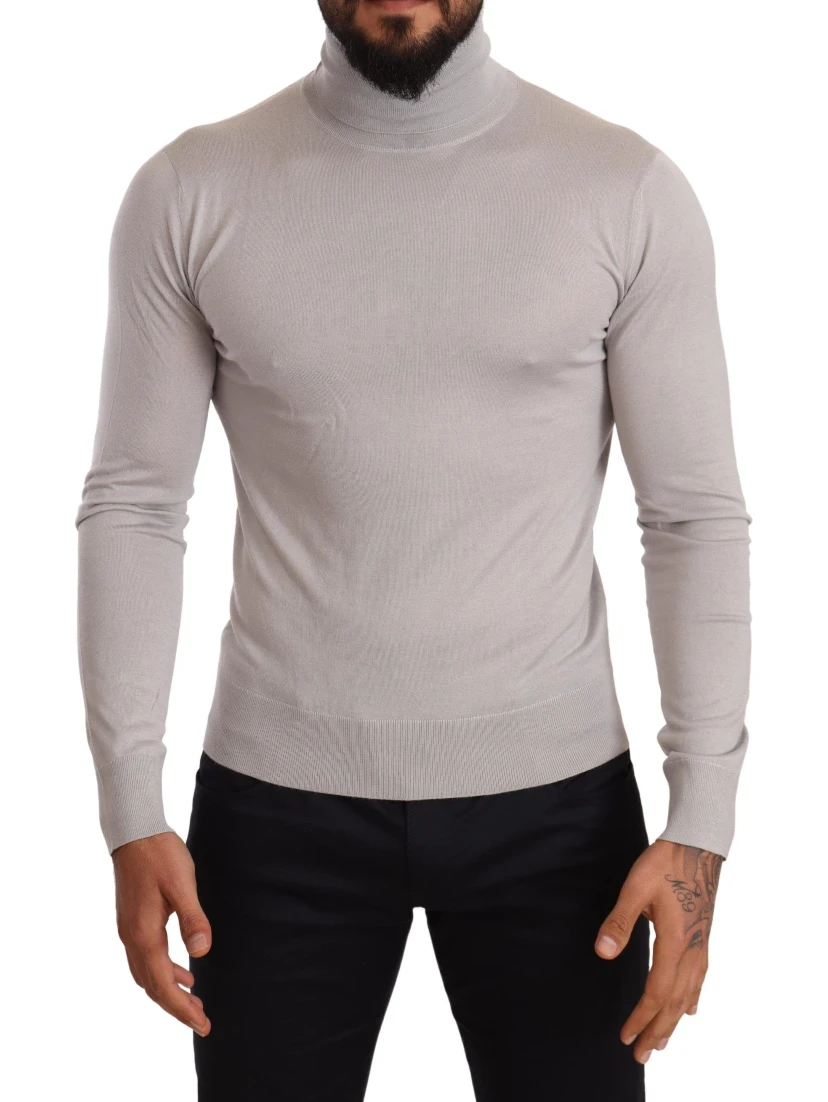 Gray Cashmere Turtleneck Pullover Sweater
