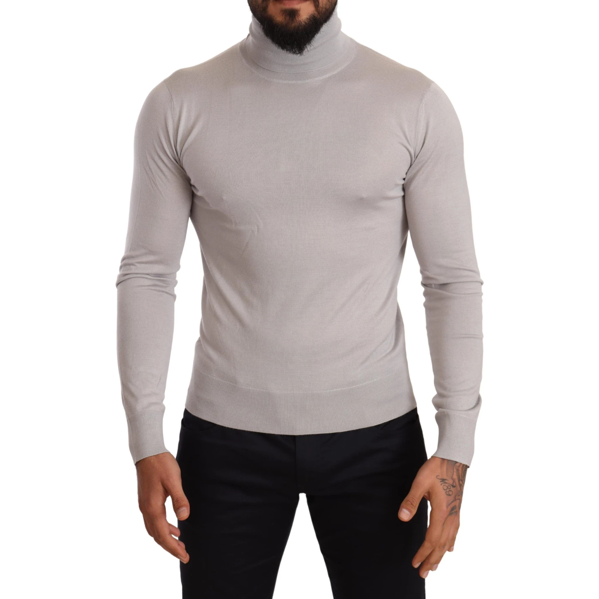 Gray Cashmere Turtleneck Pullover Sweater