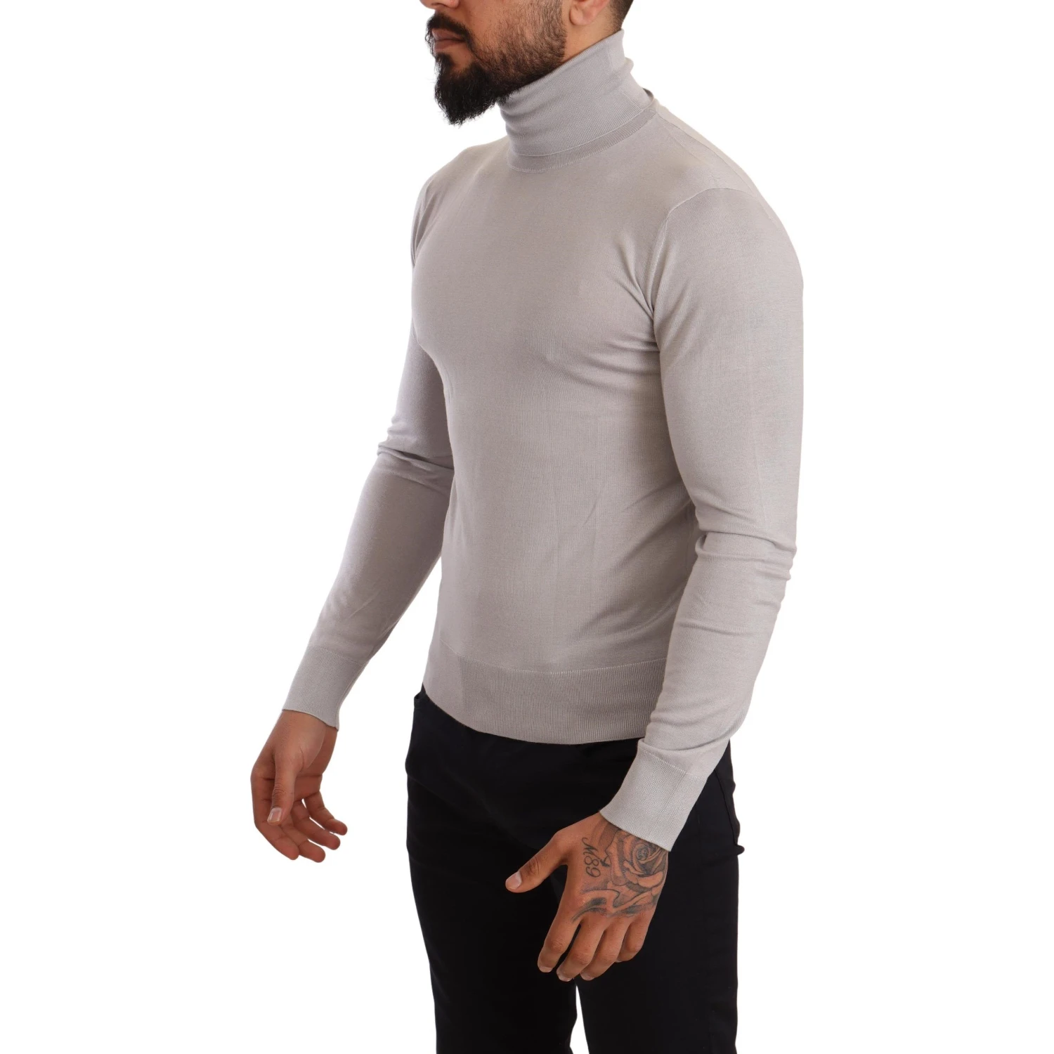 Gray Cashmere Turtleneck Pullover Sweater