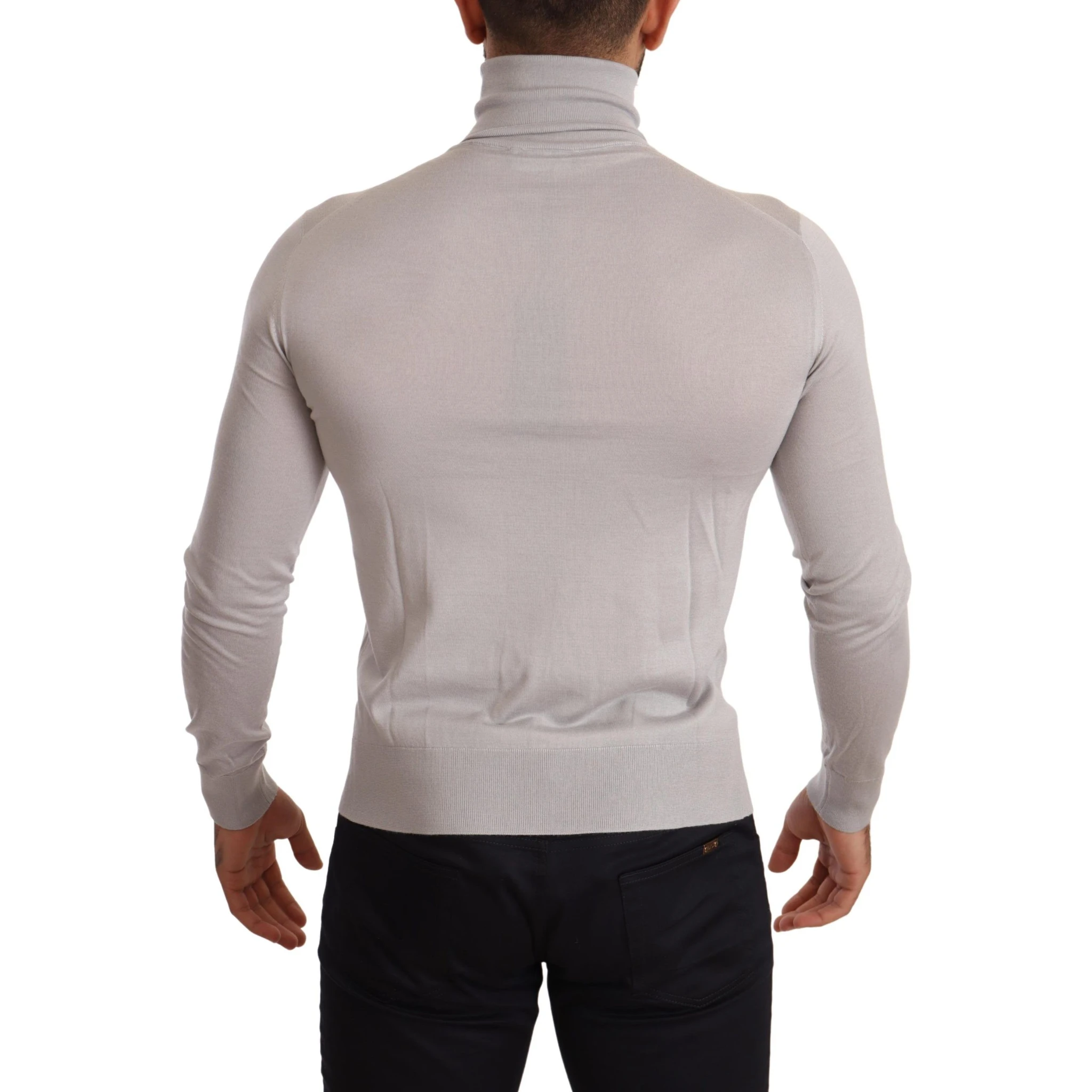 Gray Cashmere Turtleneck Pullover Sweater