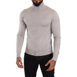 Gray Cashmere Turtleneck Pullover Sweater
