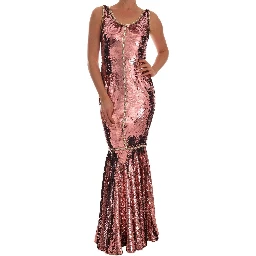 Pink Sequined Sheath Crystal Dress Gown