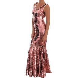 Pink Sequined Sheath Crystal Dress Gown
