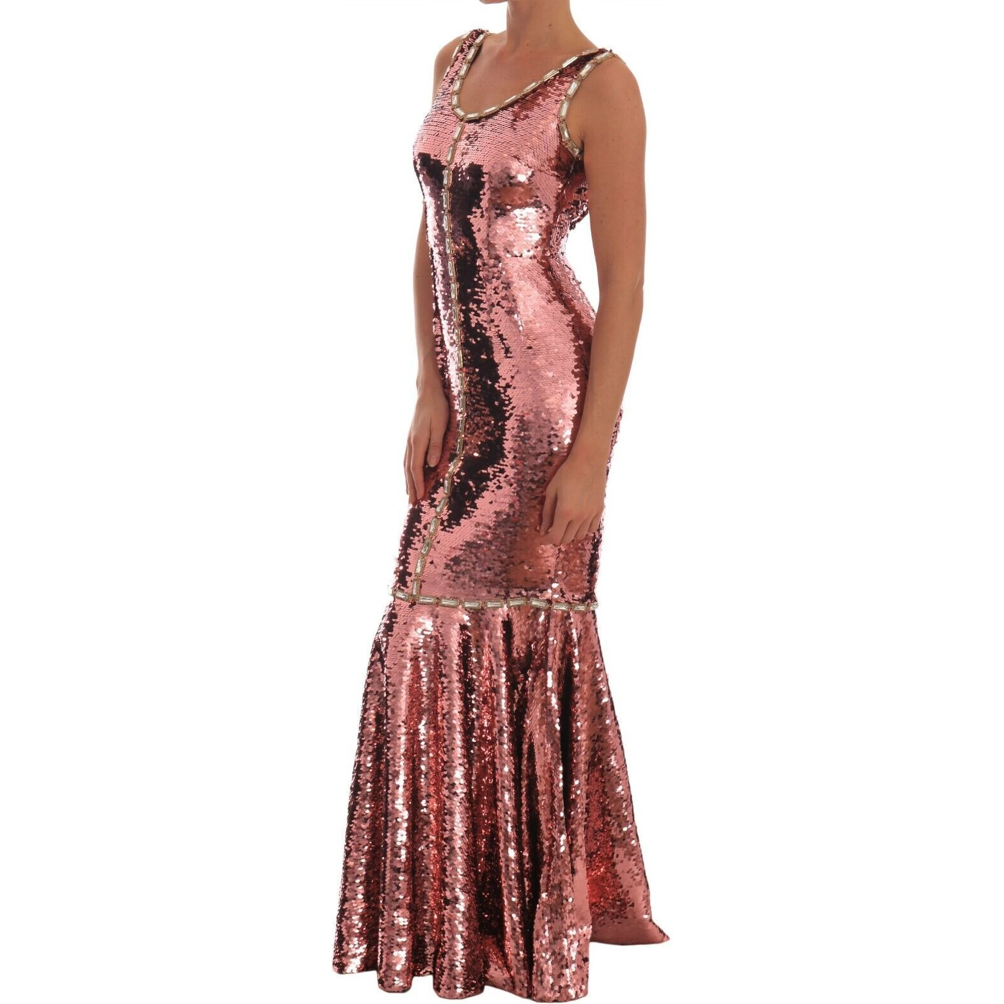 Pink Sequined Sheath Crystal Dress Gown
