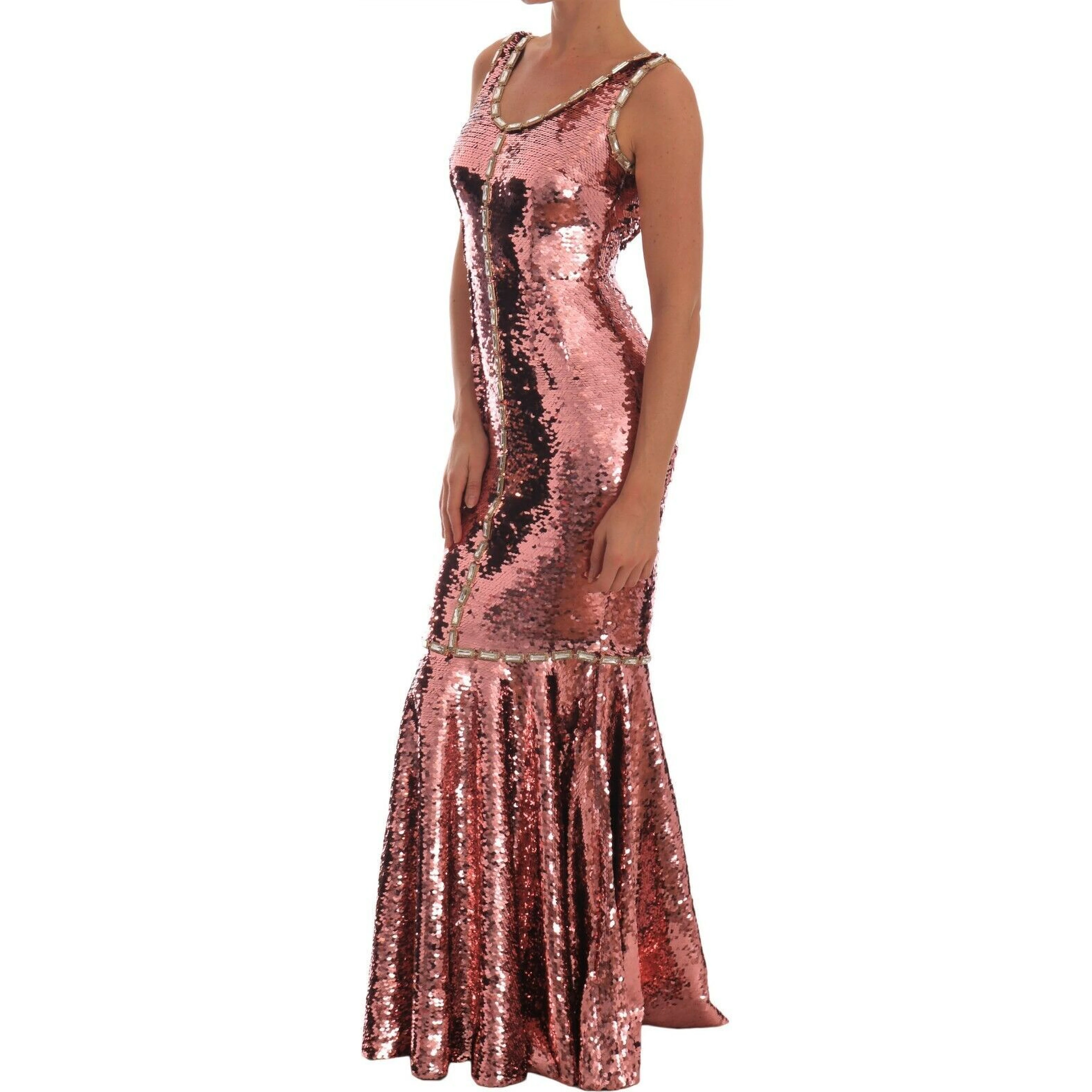 Pink Sequined Sheath Crystal Dress Gown