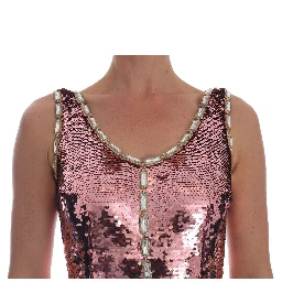 Pink Sequined Sheath Crystal Dress Gown