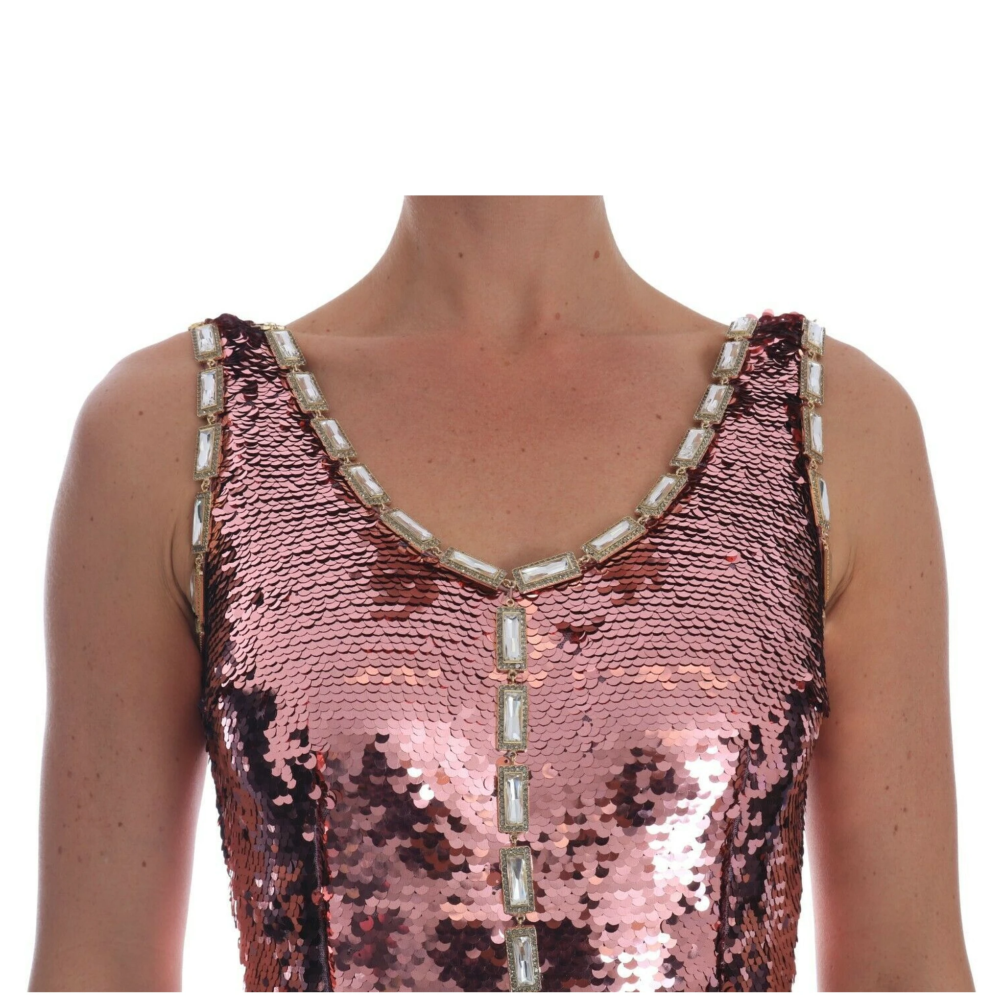 Pink Sequined Sheath Crystal Dress Gown
