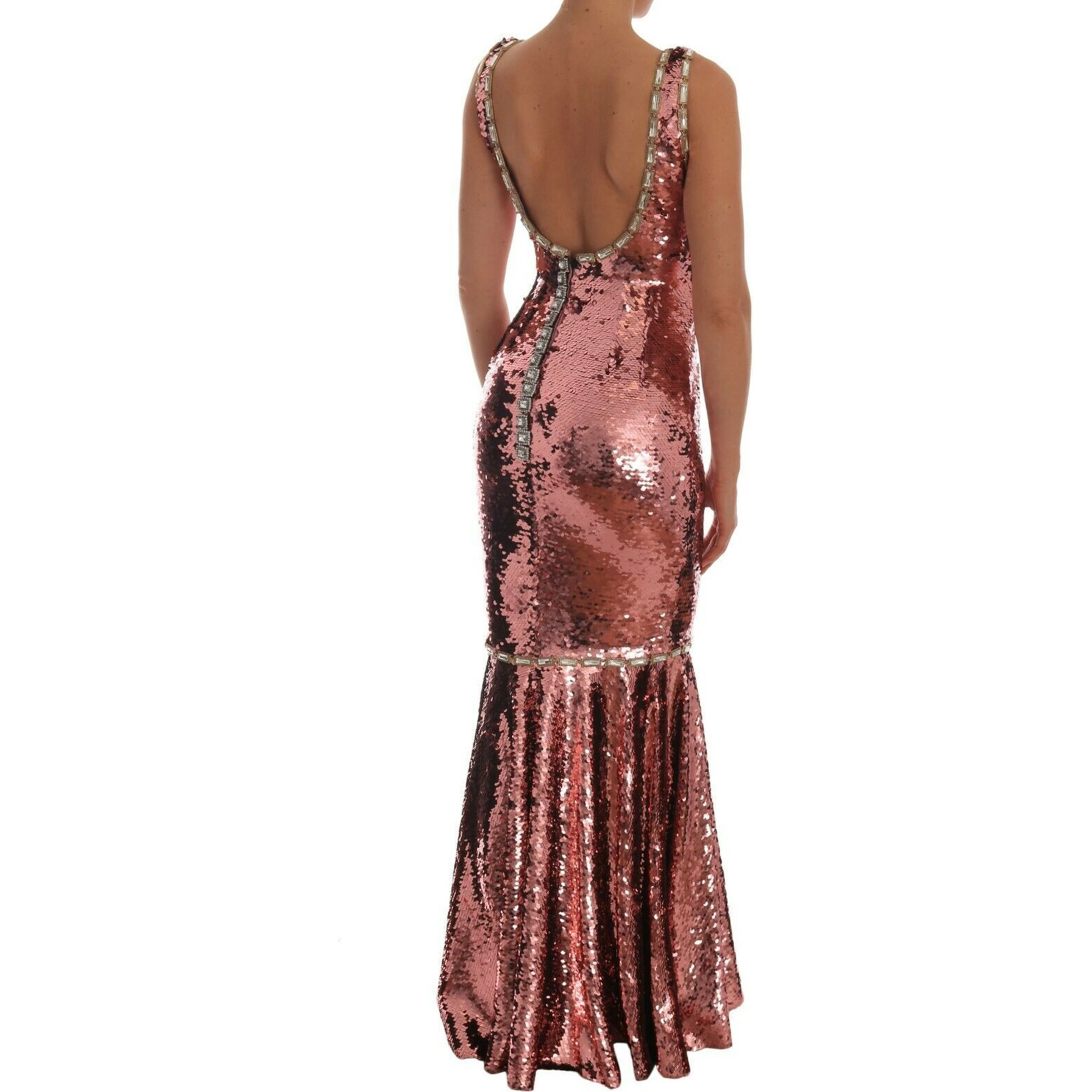Pink Sequined Sheath Crystal Dress Gown