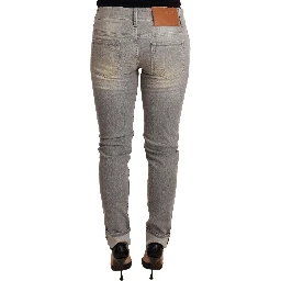 Gray Cotton Slim Fit Folded Hem Women Denim Pant