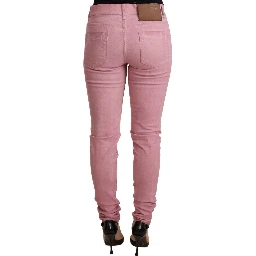 Pink Cotton Slim Fit Women Denim Skinny Pants
