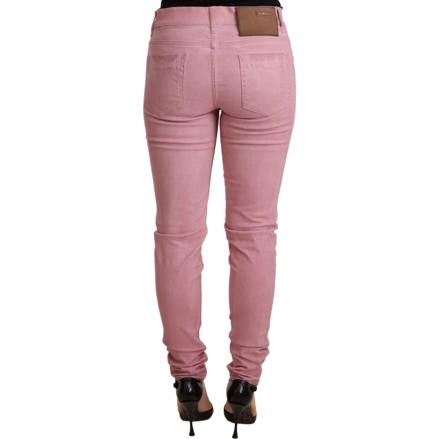 Pink Cotton Slim Fit Women Denim Skinny Pants
