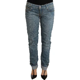 Blue Washed Cotton Folded Hem Women Trouser