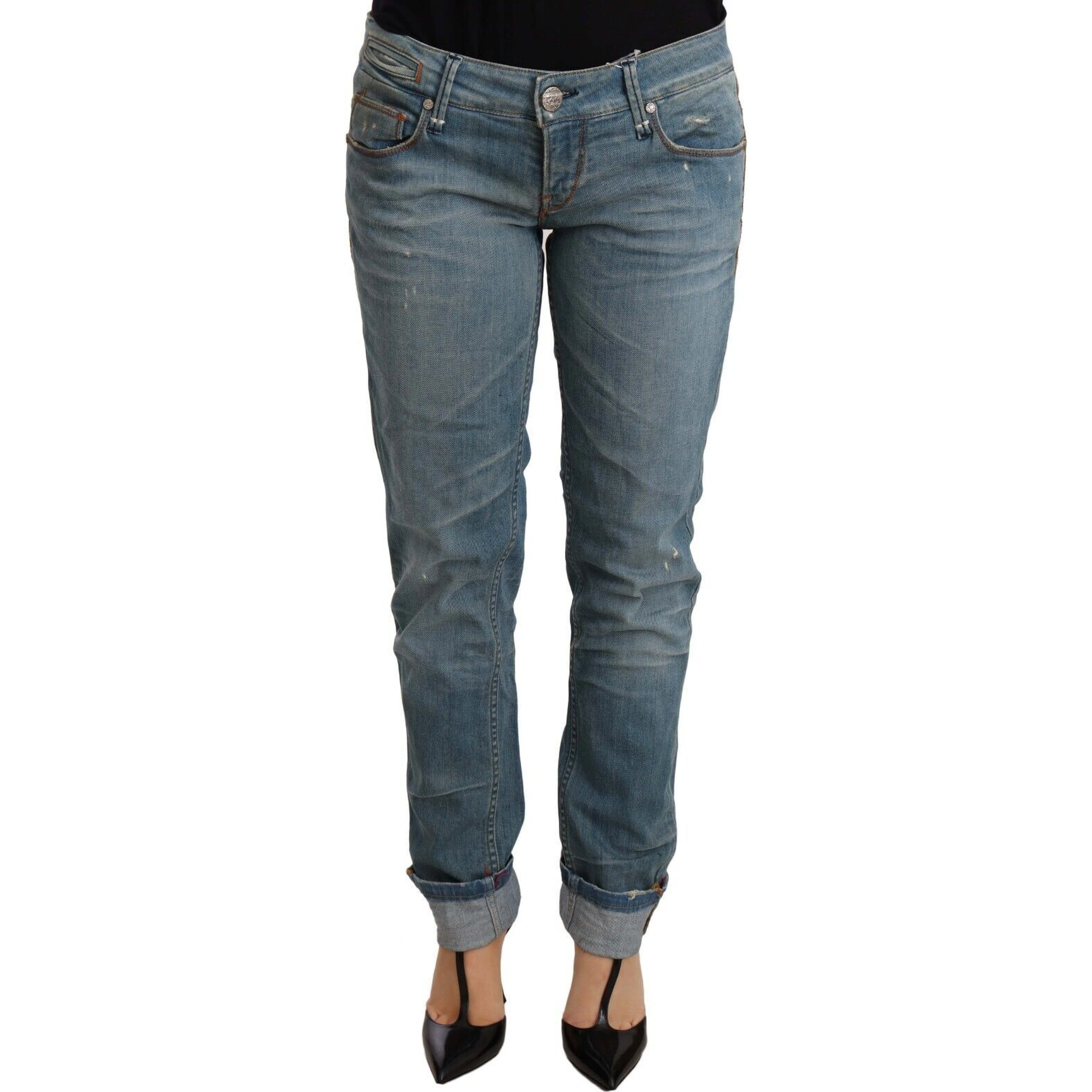 Blue Washed Cotton Folded Hem Women Trouser