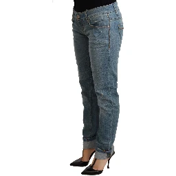 Blue Washed Cotton Folded Hem Women Trouser