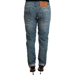 Blue Washed Cotton Folded Hem Women Trouser