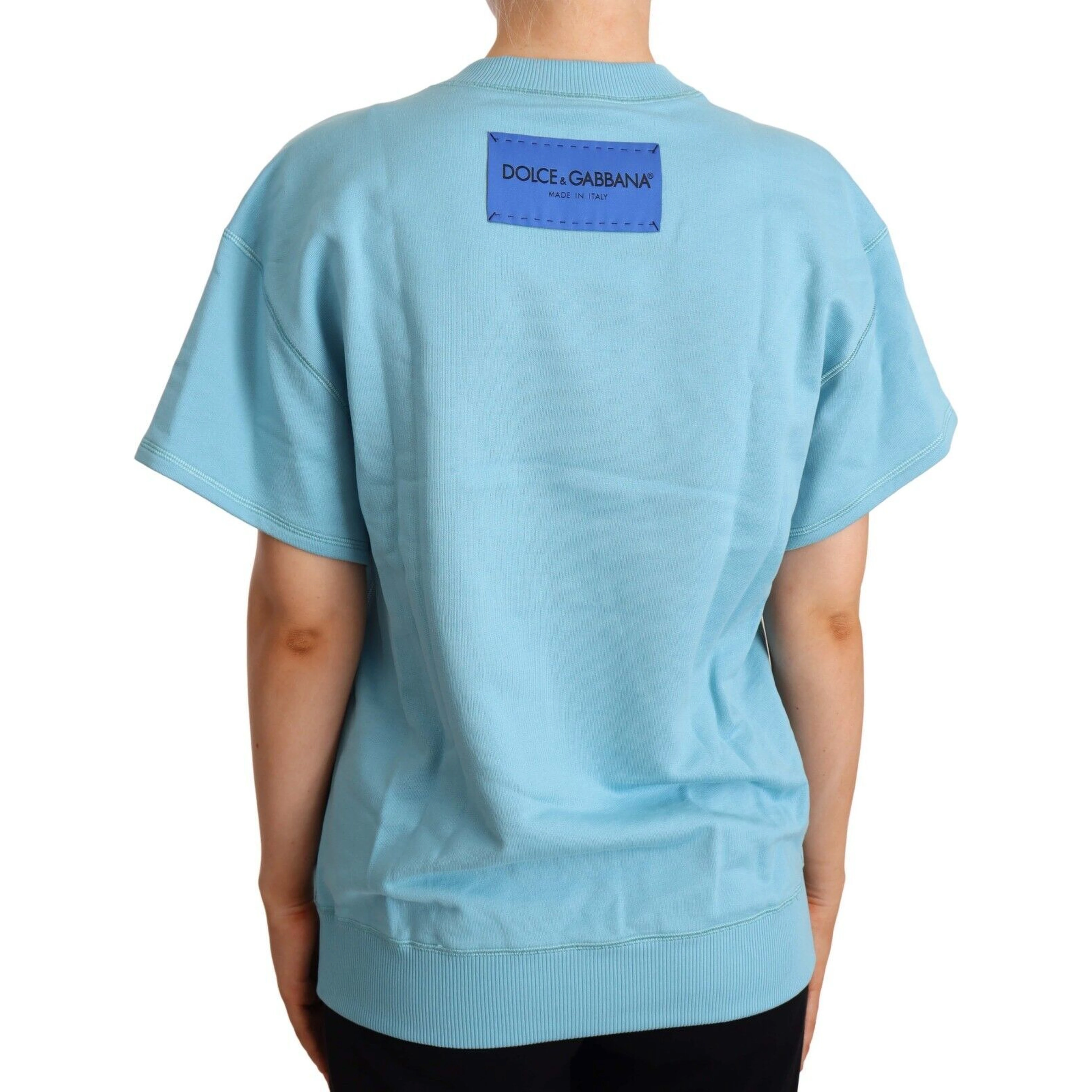 Blue Cotton Short Sleeves Crew Neck Top