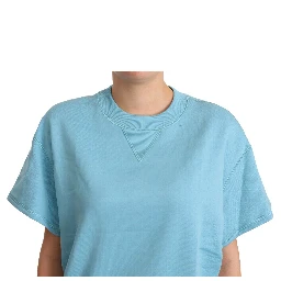 Blue Cotton Short Sleeves Crew Neck Top