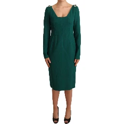 Green Stretch Crepe Crystal Midi Dress