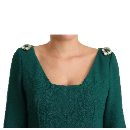 Green Stretch Crepe Crystal Midi Dress